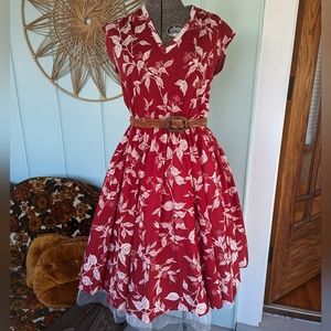 Vintage Red Floral Dress